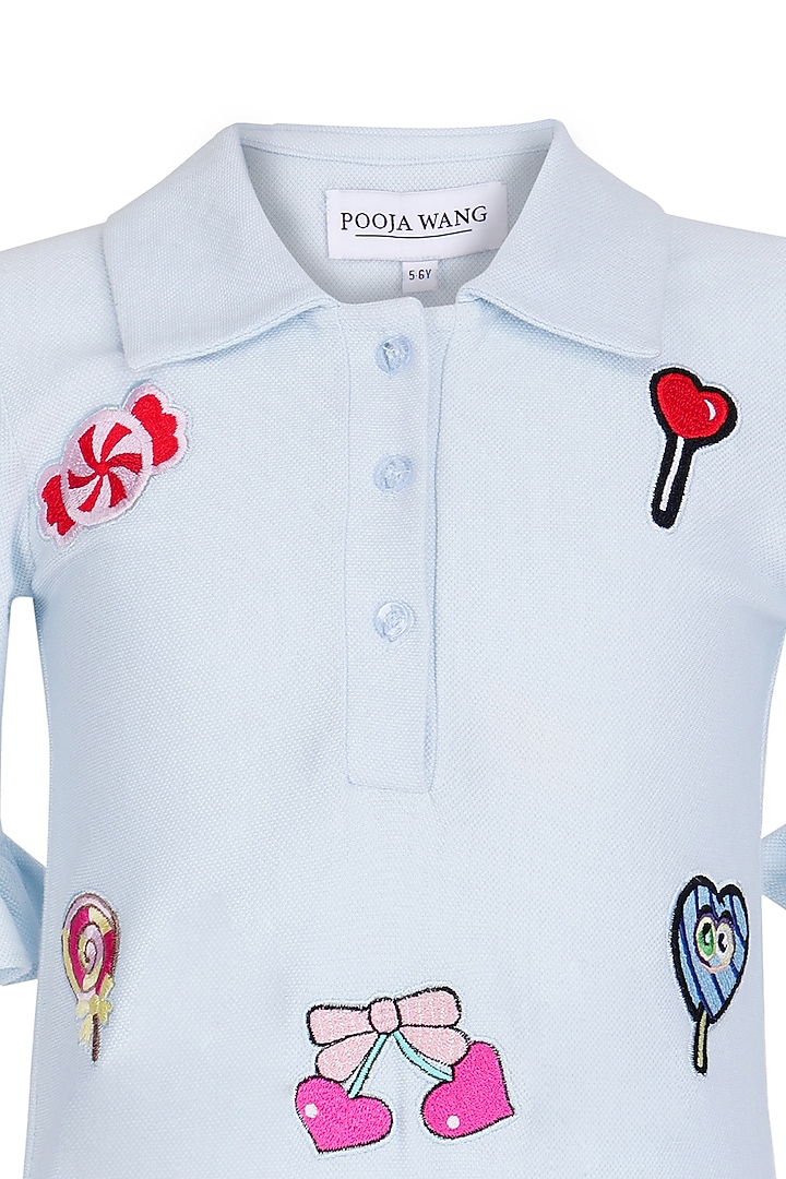 Ice Blue Polo Embroidered Dress For Girls by Pooja Wang at Pernia's Pop Up Shop