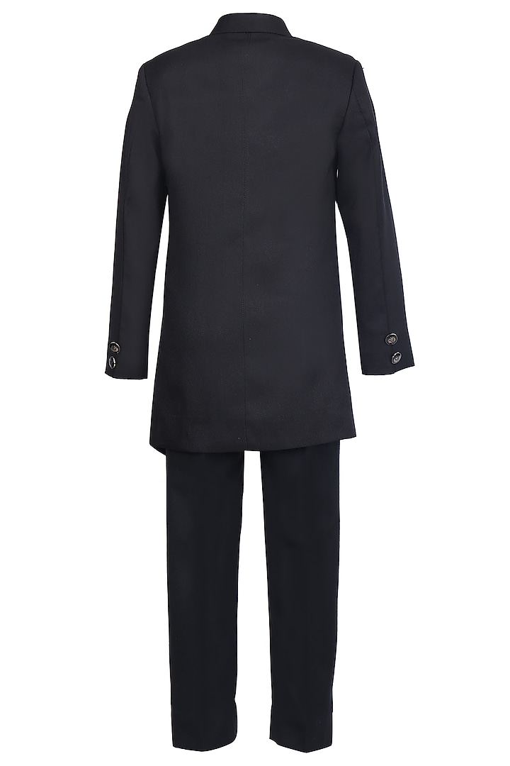 Black Gavadin Kurta Set For Boys by Pooja Wang at Pernia's Pop Up Shop