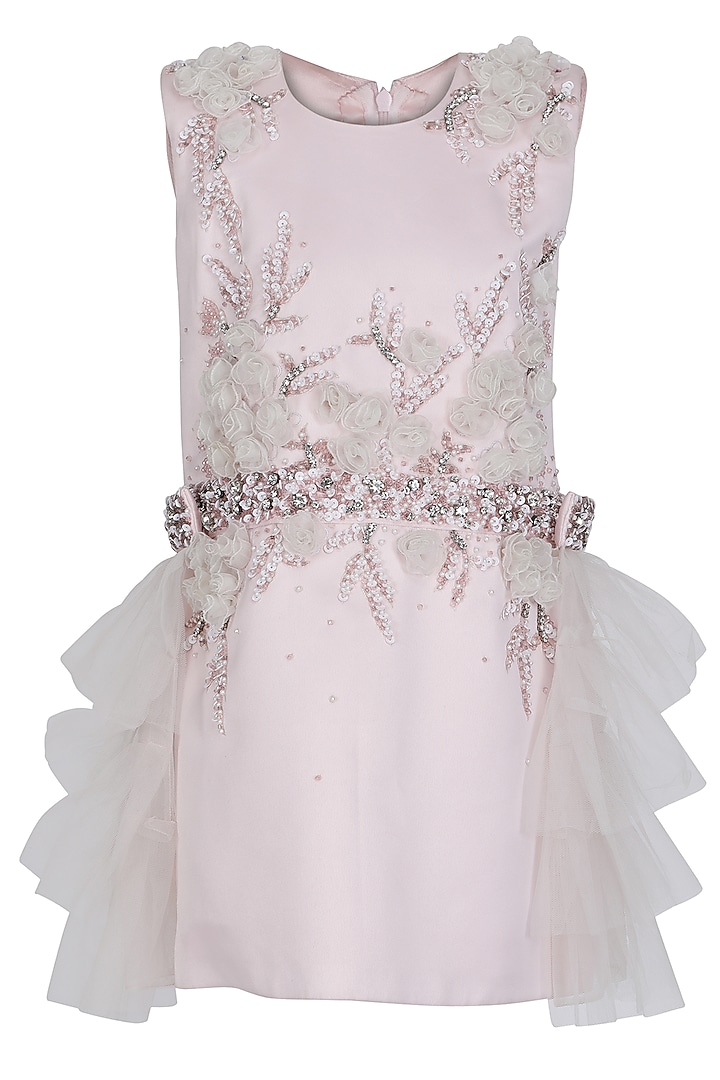 Baby Pink Dutch Satin Embroidered Dress For Girls by Pooja Wang at Pernia's Pop Up Shop