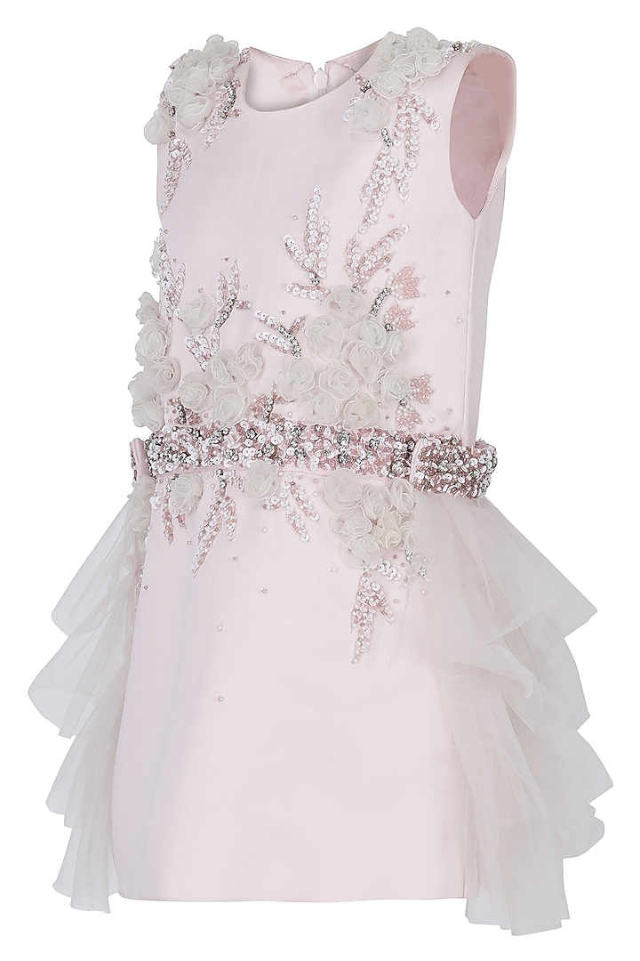 Baby Pink Dutch Satin Embroidered Dress For Girls by Pooja Wang at Pernia's Pop Up Shop