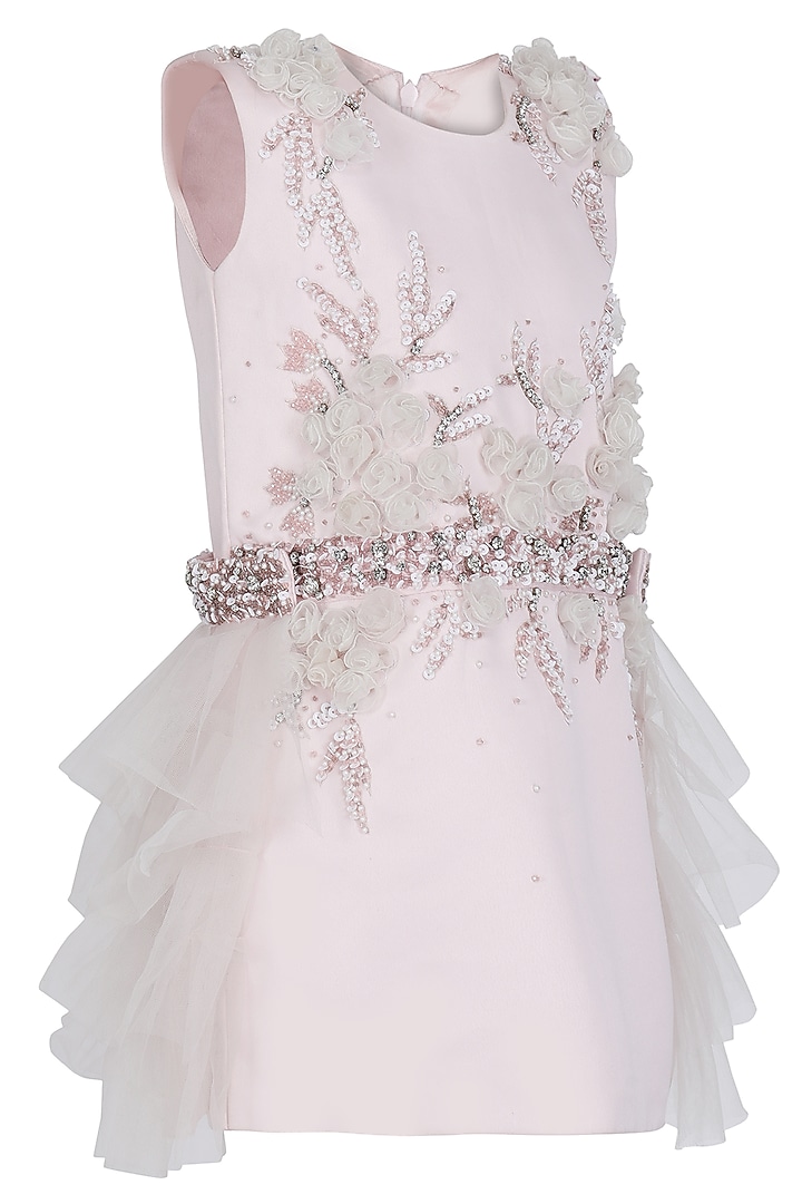 Baby Pink Dutch Satin Embroidered Dress For Girls by Pooja Wang at Pernia's Pop Up Shop