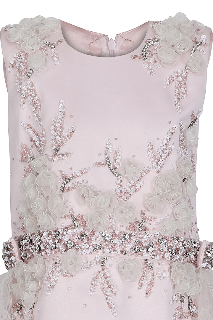 Baby Pink Dutch Satin Embroidered Dress For Girls by Pooja Wang at Pernia's Pop Up Shop