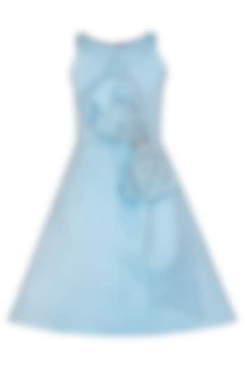 Ice Blue Dutch Satin Embroidered Dress For Girls by Pooja Wang at Pernia's Pop Up Shop