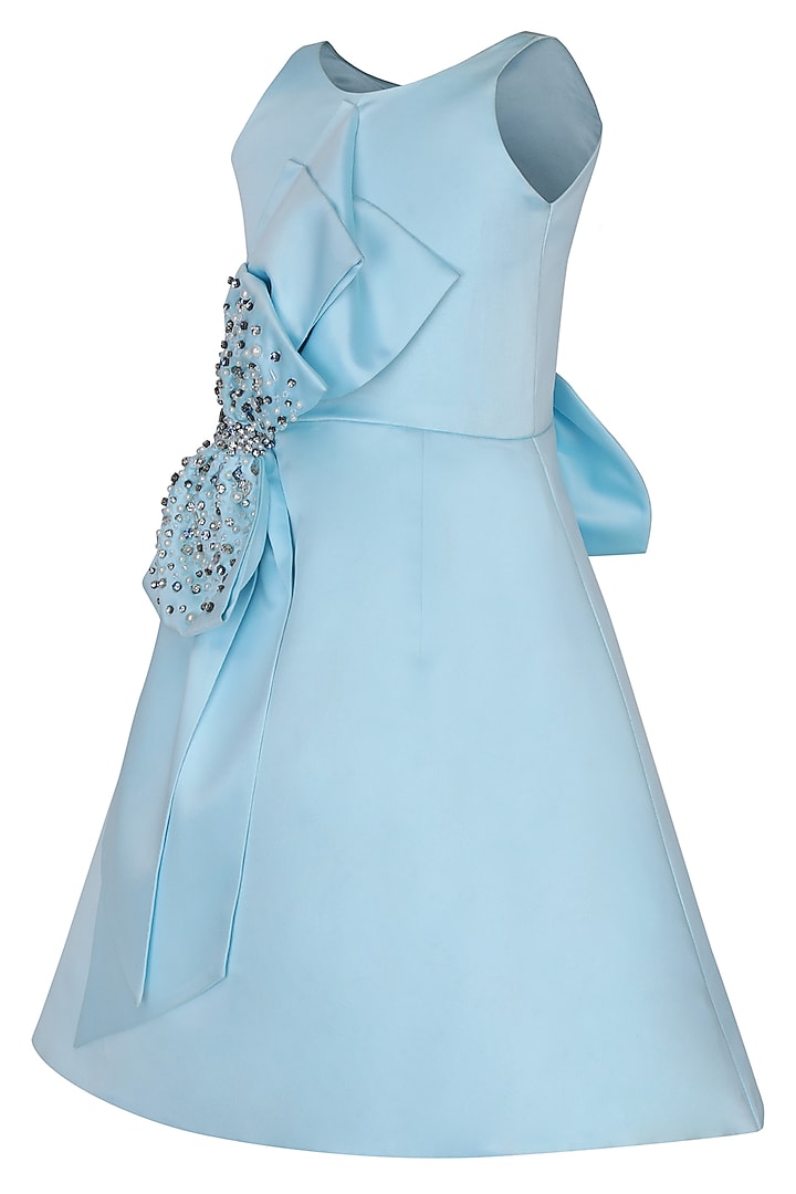 Ice Blue Dutch Satin Embroidered Dress For Girls by Pooja Wang at Pernia's Pop Up Shop