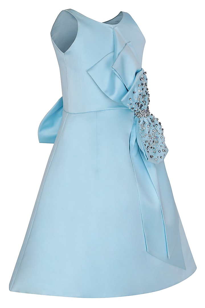 Ice Blue Dutch Satin Embroidered Dress For Girls by Pooja Wang at Pernia's Pop Up Shop