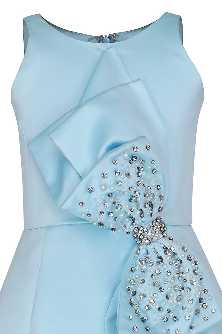 Ice Blue Dutch Satin Embroidered Dress For Girls by Pooja Wang at Pernia's Pop Up Shop
