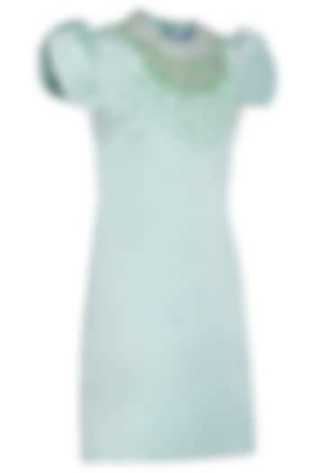 Sea Green Dutch Satin Embroidered Dress For Girls by Pooja Wang at Pernia's Pop Up Shop