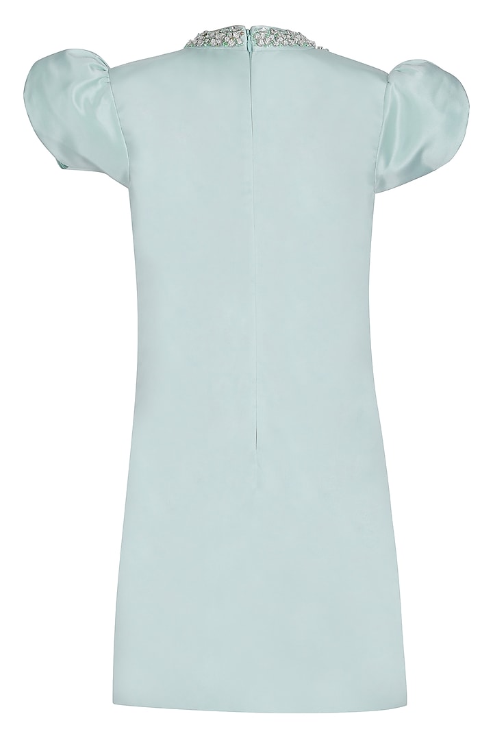 Sea Green Dutch Satin Embroidered Dress For Girls by Pooja Wang at Pernia's Pop Up Shop