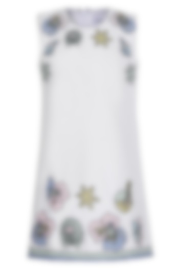 White Moss Embroidered Dress For Girls by Pooja Wang at Pernia's Pop Up Shop