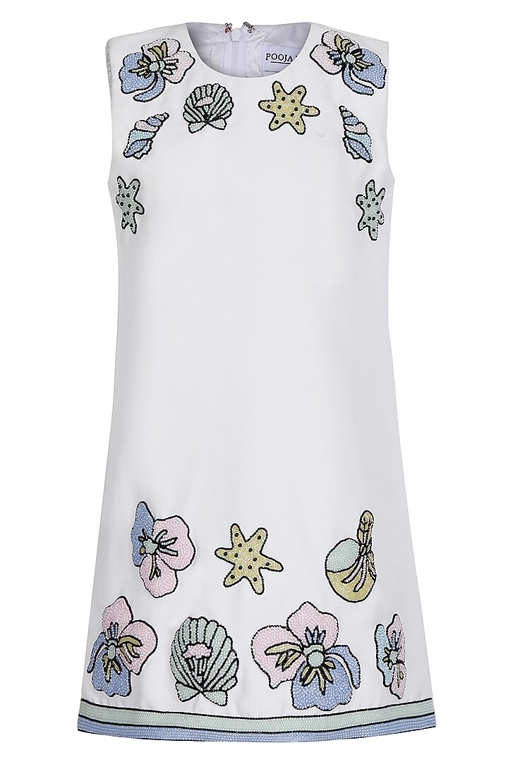 White Moss Embroidered Dress For Girls by Pooja Wang at Pernia's Pop Up Shop