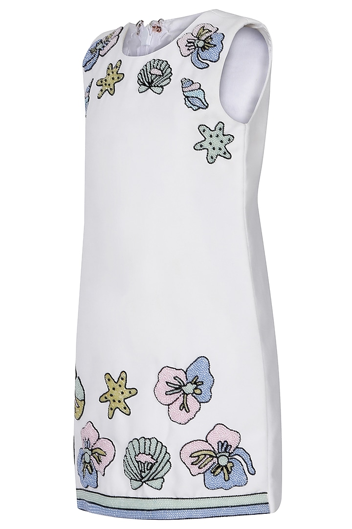 White Moss Embroidered Dress For Girls by Pooja Wang at Pernia's Pop Up Shop