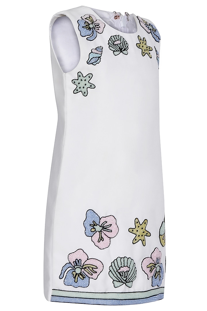 White Moss Embroidered Dress For Girls by Pooja Wang at Pernia's Pop Up Shop