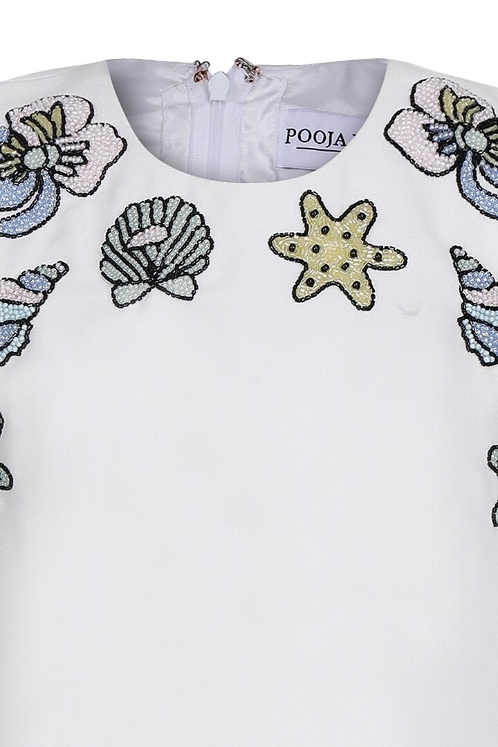 White Moss Embroidered Dress For Girls by Pooja Wang at Pernia's Pop Up Shop