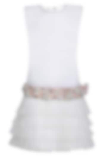 White Dutch Satin Embroidered Dress For Girls by Pooja Wang at Pernia's Pop Up Shop
