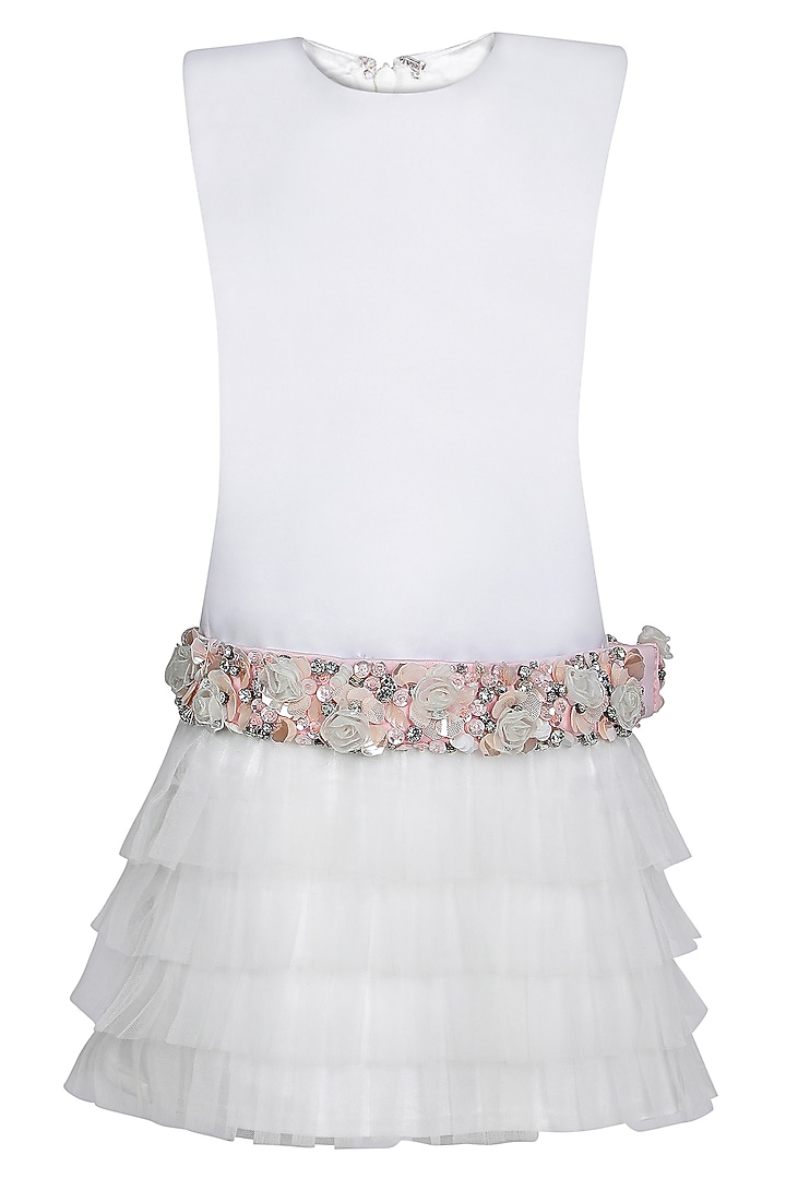 White Dutch Satin Embroidered Dress For Girls by Pooja Wang at Pernia's Pop Up Shop