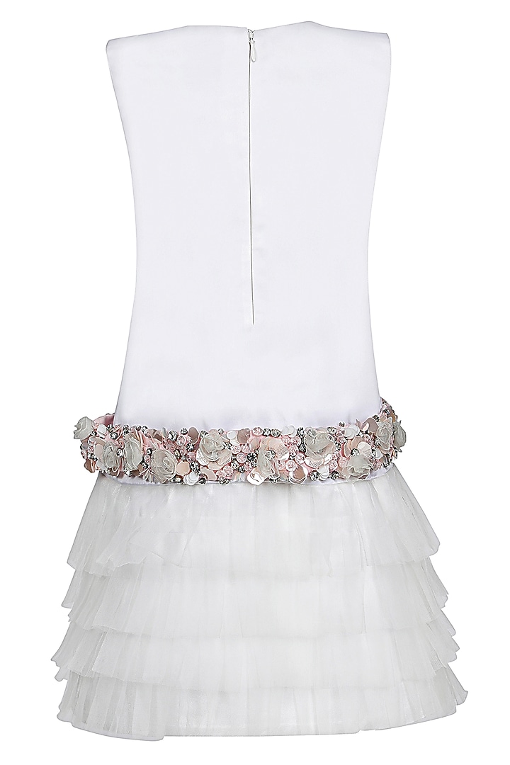 White Dutch Satin Embroidered Dress For Girls by Pooja Wang at Pernia's Pop Up Shop
