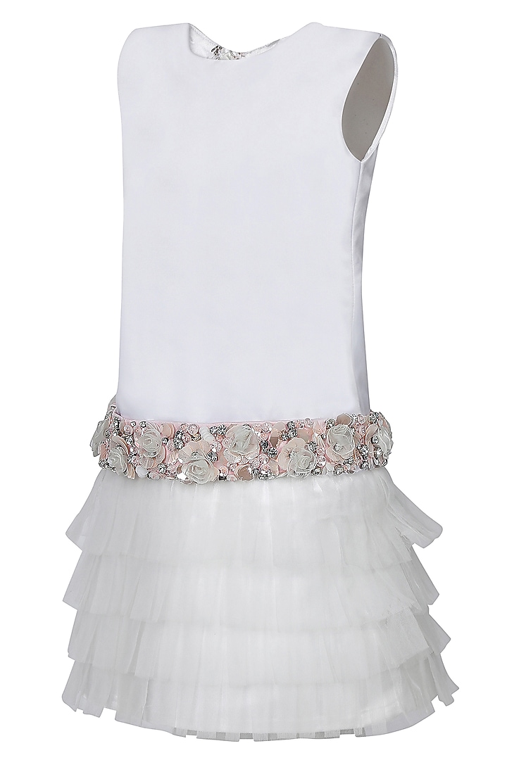 White Dutch Satin Embroidered Dress For Girls by Pooja Wang at Pernia's Pop Up Shop