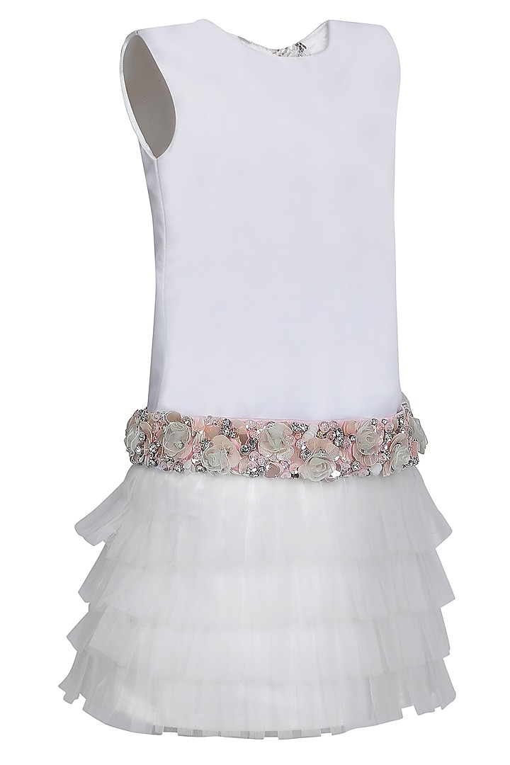 White Dutch Satin Embroidered Dress For Girls by Pooja Wang at Pernia's Pop Up Shop