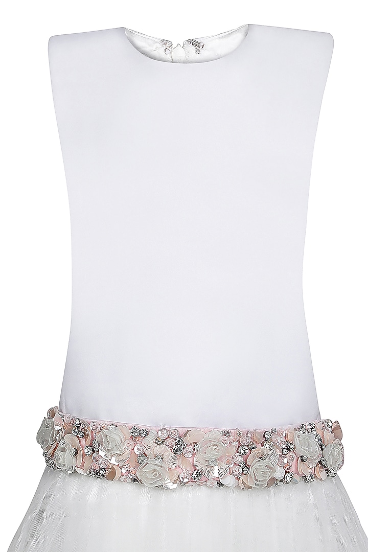 White Dutch Satin Embroidered Dress For Girls by Pooja Wang at Pernia's Pop Up Shop