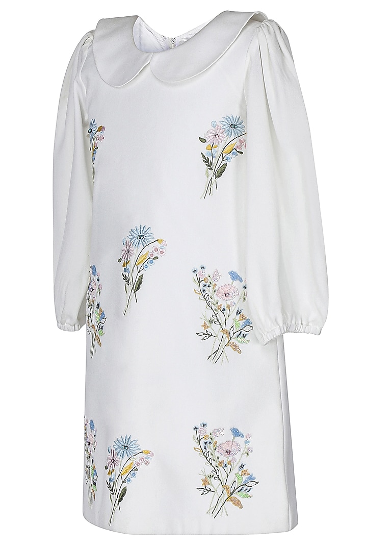 White Moss Embroidered Dress For Girls by Pooja Wang at Pernia's Pop Up Shop