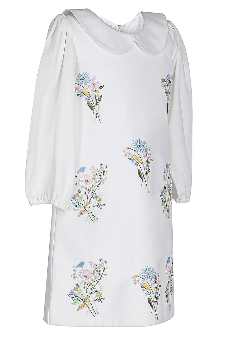 White Moss Embroidered Dress For Girls by Pooja Wang at Pernia's Pop Up Shop