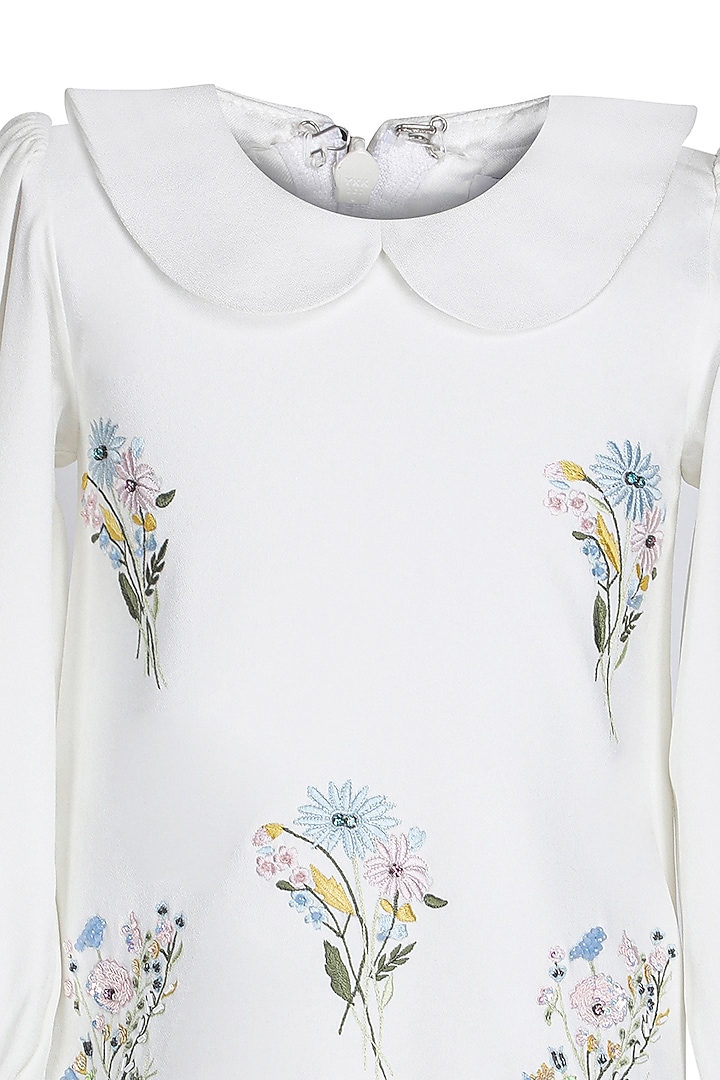 White Moss Embroidered Dress For Girls by Pooja Wang at Pernia's Pop Up Shop