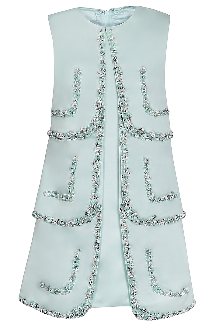 Mint Dutch Satin Embroidered Dress For Girls by Pooja Wang at Pernia's Pop Up Shop