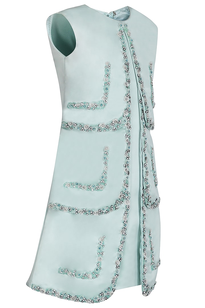 Mint Dutch Satin Embroidered Dress For Girls by Pooja Wang at Pernia's Pop Up Shop