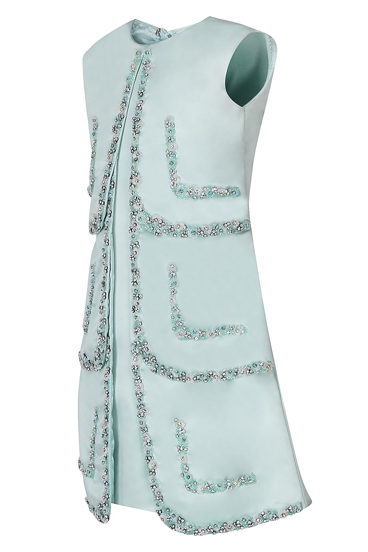 Mint Dutch Satin Embroidered Dress For Girls by Pooja Wang at Pernia's Pop Up Shop