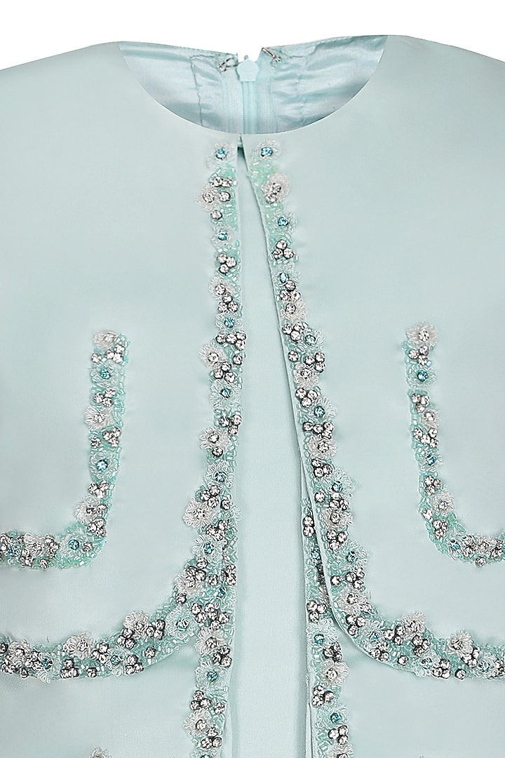 Mint Dutch Satin Embroidered Dress For Girls by Pooja Wang at Pernia's Pop Up Shop
