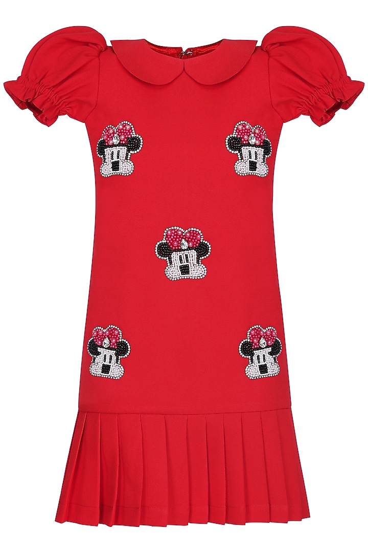 Red Moss Embroidered Dress For Girls by Pooja Wang at Pernia's Pop Up Shop