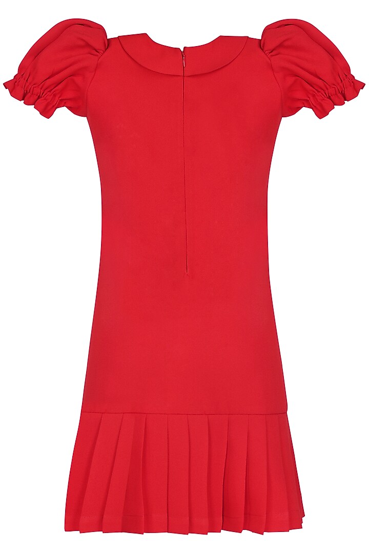Red Moss Embroidered Dress For Girls by Pooja Wang at Pernia's Pop Up Shop