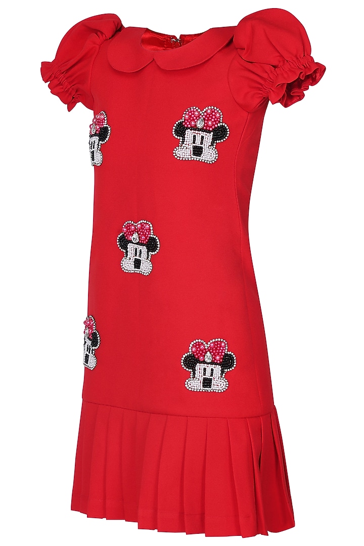Red Moss Embroidered Dress For Girls by Pooja Wang at Pernia's Pop Up Shop