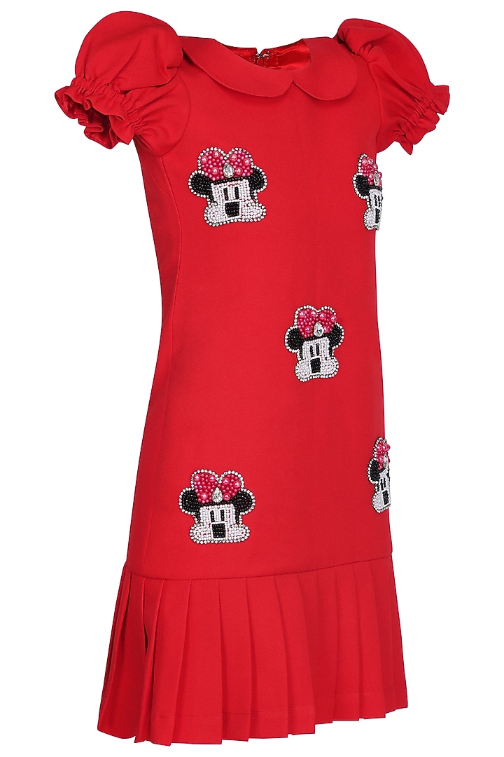 Red Moss Embroidered Dress For Girls by Pooja Wang at Pernia's Pop Up Shop