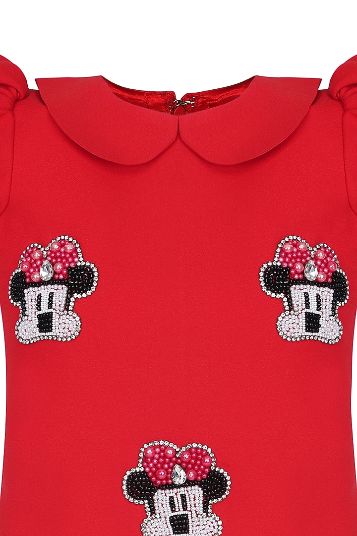 Red Moss Embroidered Dress For Girls by Pooja Wang at Pernia's Pop Up Shop