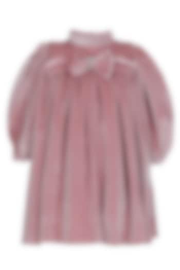 Onion Pink Velvet Embroidered Dress For Girls by Pooja Wang at Pernia's Pop Up Shop