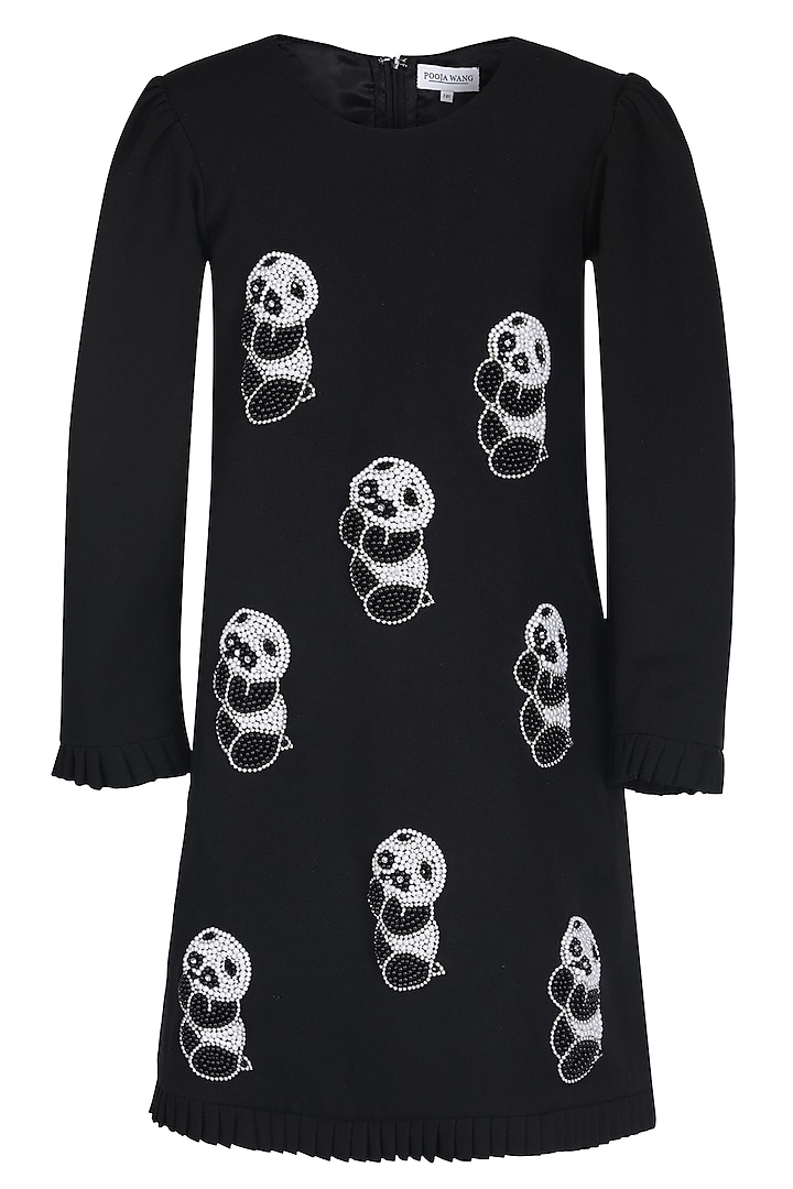 Black Moss Embroidered Dress For Girls by Pooja Wang at Pernia's Pop Up Shop