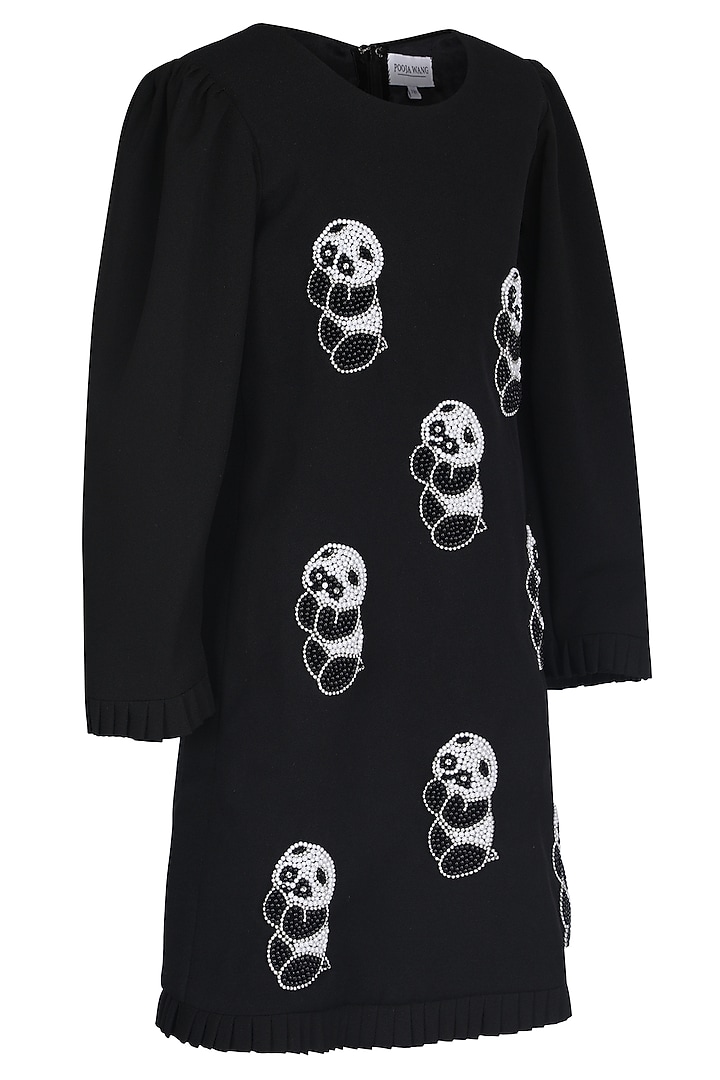 Black Moss Embroidered Dress For Girls by Pooja Wang at Pernia's Pop Up Shop