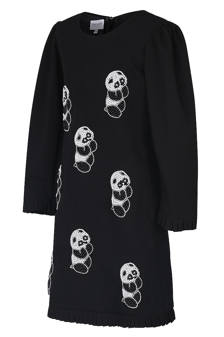Black Moss Embroidered Dress For Girls by Pooja Wang at Pernia's Pop Up Shop