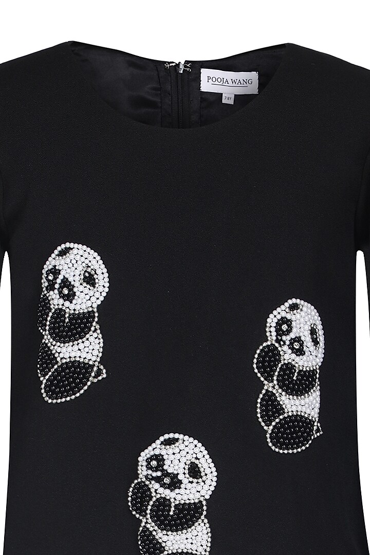 Black Moss Embroidered Dress For Girls by Pooja Wang at Pernia's Pop Up Shop