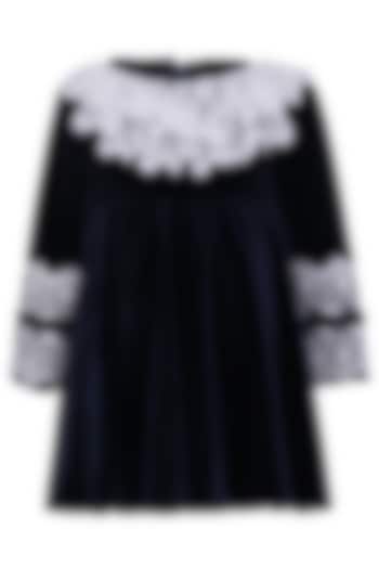 Royal Blue Velvet Embroidered Dress For Girls by Pooja Wang at Pernia's Pop Up Shop