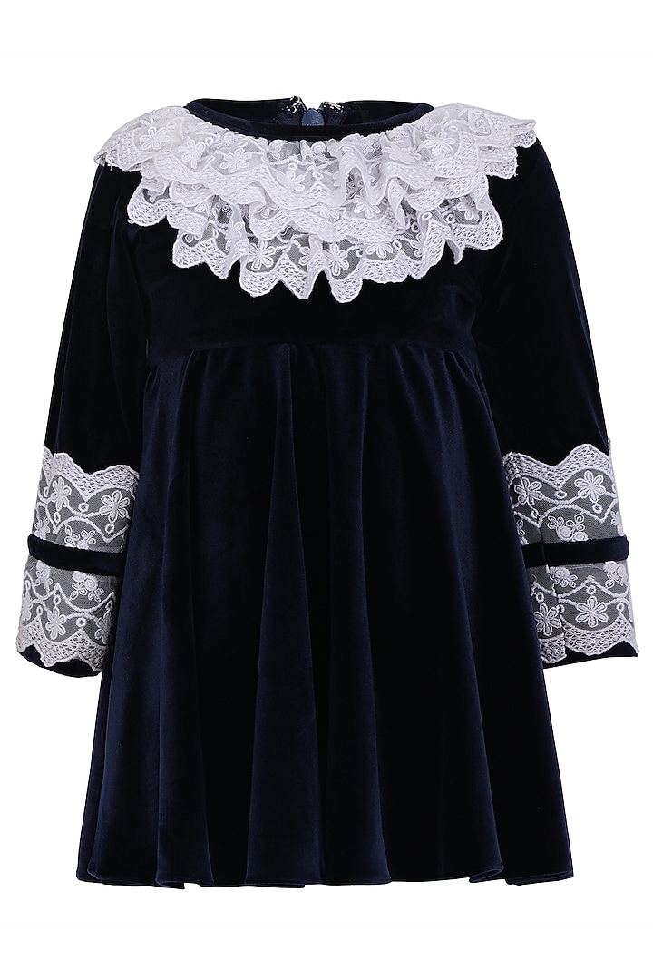 Royal Blue Velvet Embroidered Dress For Girls by Pooja Wang at Pernia's Pop Up Shop