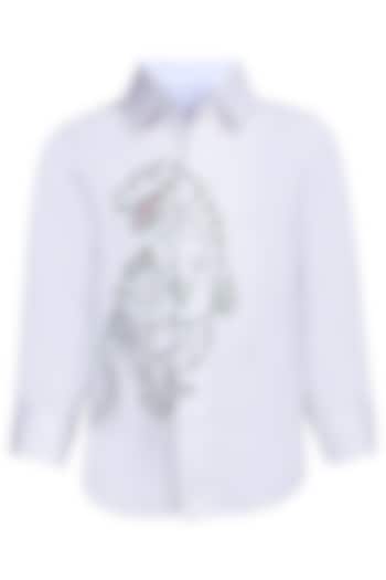 White Cotton Embroidered Shirt For Boys by Pooja Wang at Pernia's Pop Up Shop