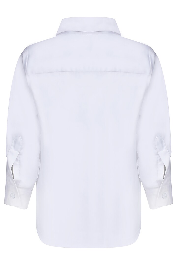 White Cotton Embroidered Shirt For Boys by Pooja Wang at Pernia's Pop Up Shop