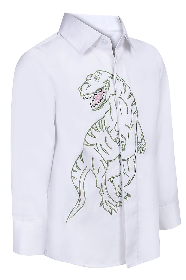 White Cotton Embroidered Shirt For Boys by Pooja Wang at Pernia's Pop Up Shop