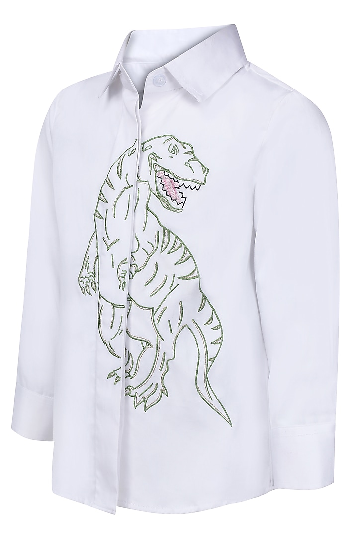 White Cotton Embroidered Shirt For Boys by Pooja Wang at Pernia's Pop Up Shop