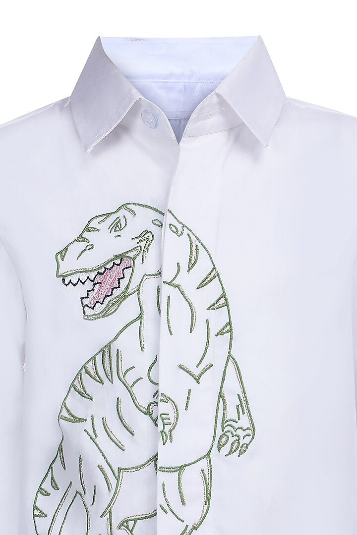 White Cotton Embroidered Shirt For Boys by Pooja Wang at Pernia's Pop Up Shop