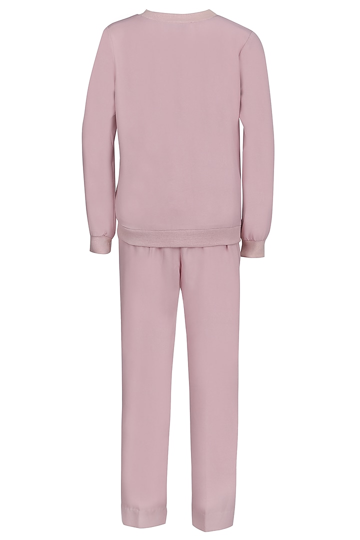 Onion Pink Banana Crepe Embroidered Co-Ord Set For Girls by Pooja Wang at Pernia's Pop Up Shop