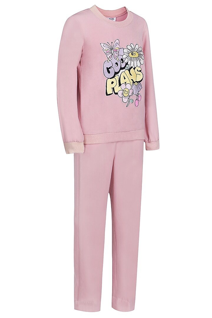 Onion Pink Banana Crepe Embroidered Co-Ord Set For Girls by Pooja Wang at Pernia's Pop Up Shop