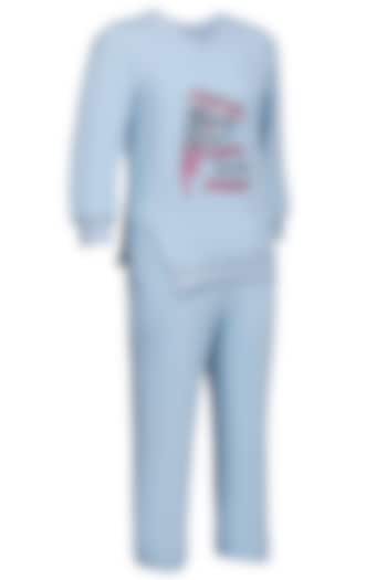 Ice Blue Fleece Embroidered Co-Ord Set For Girls by Pooja Wang at Pernia's Pop Up Shop